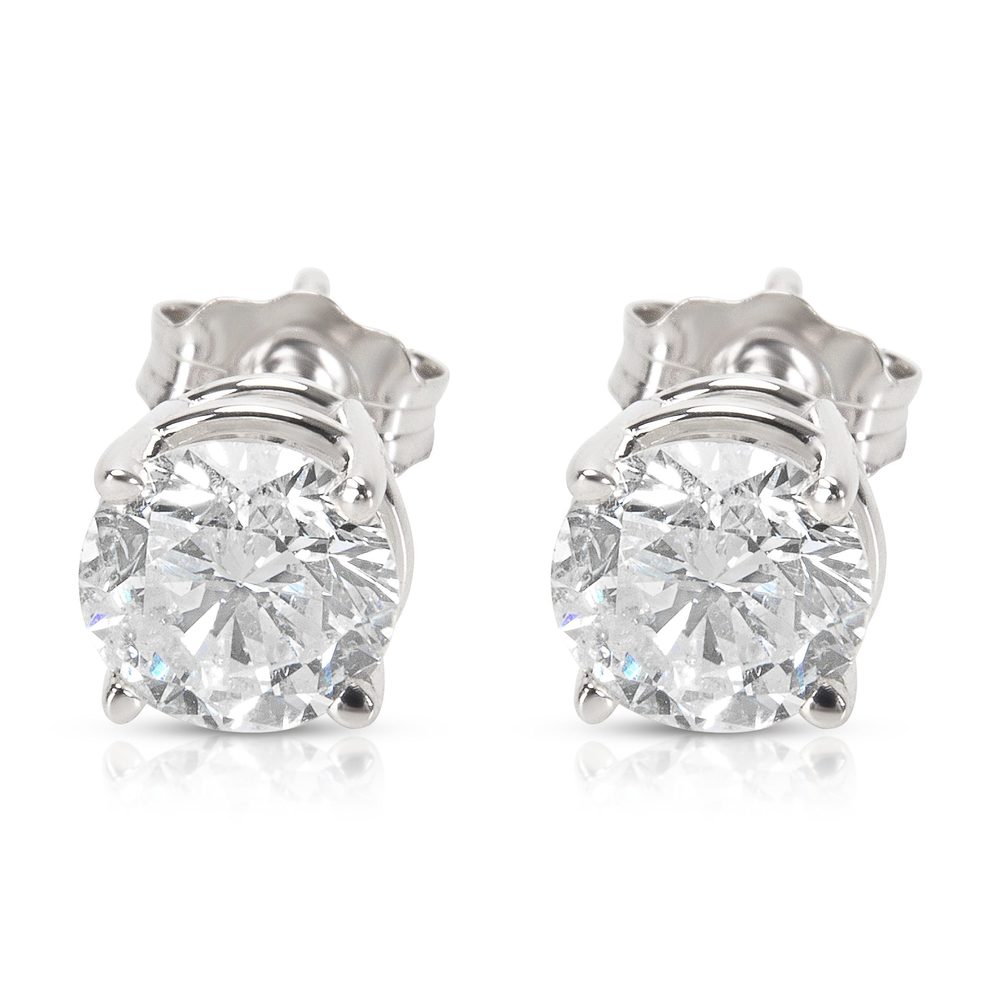 4 Prong Basket Diamond Stud Earrings in 14K White Gold (1.42 CTW)